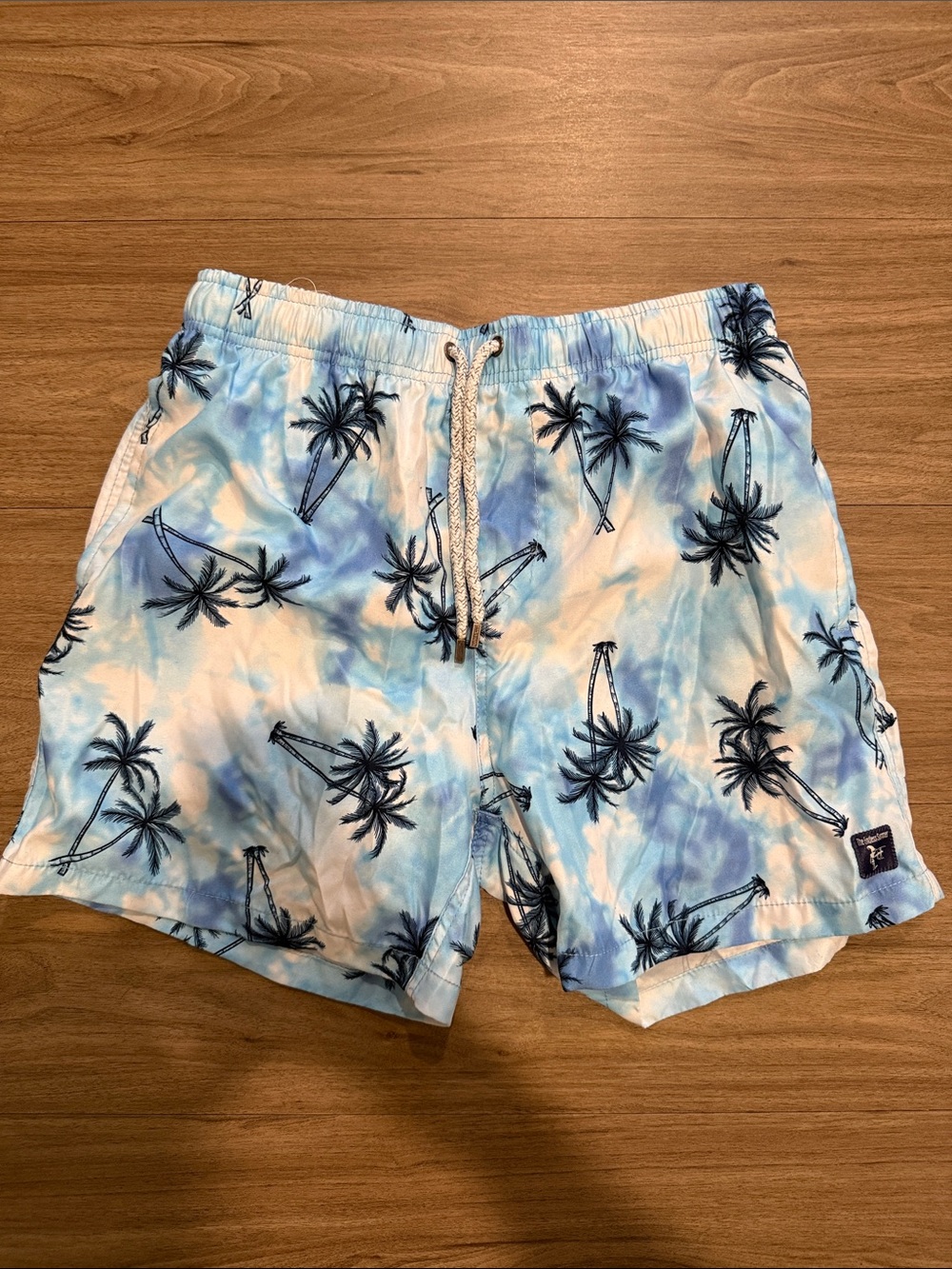 Men's Blue Palm-Print Swim Trunks